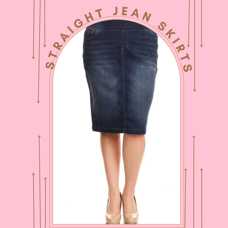 STRAIGHT-MIDI LENGTH JEAN SKIRTS