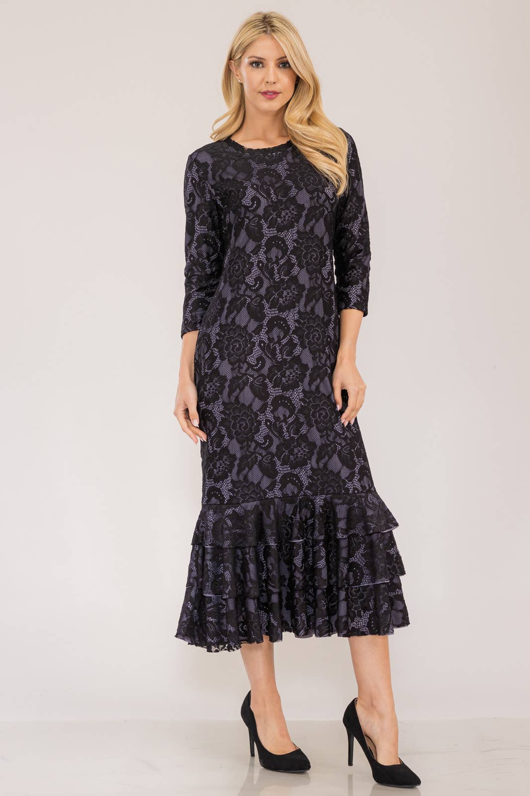 BLACK LACE MIDI DRESS WITH LINING  Small only. FINAL SALE! Cannot Be Returned!
