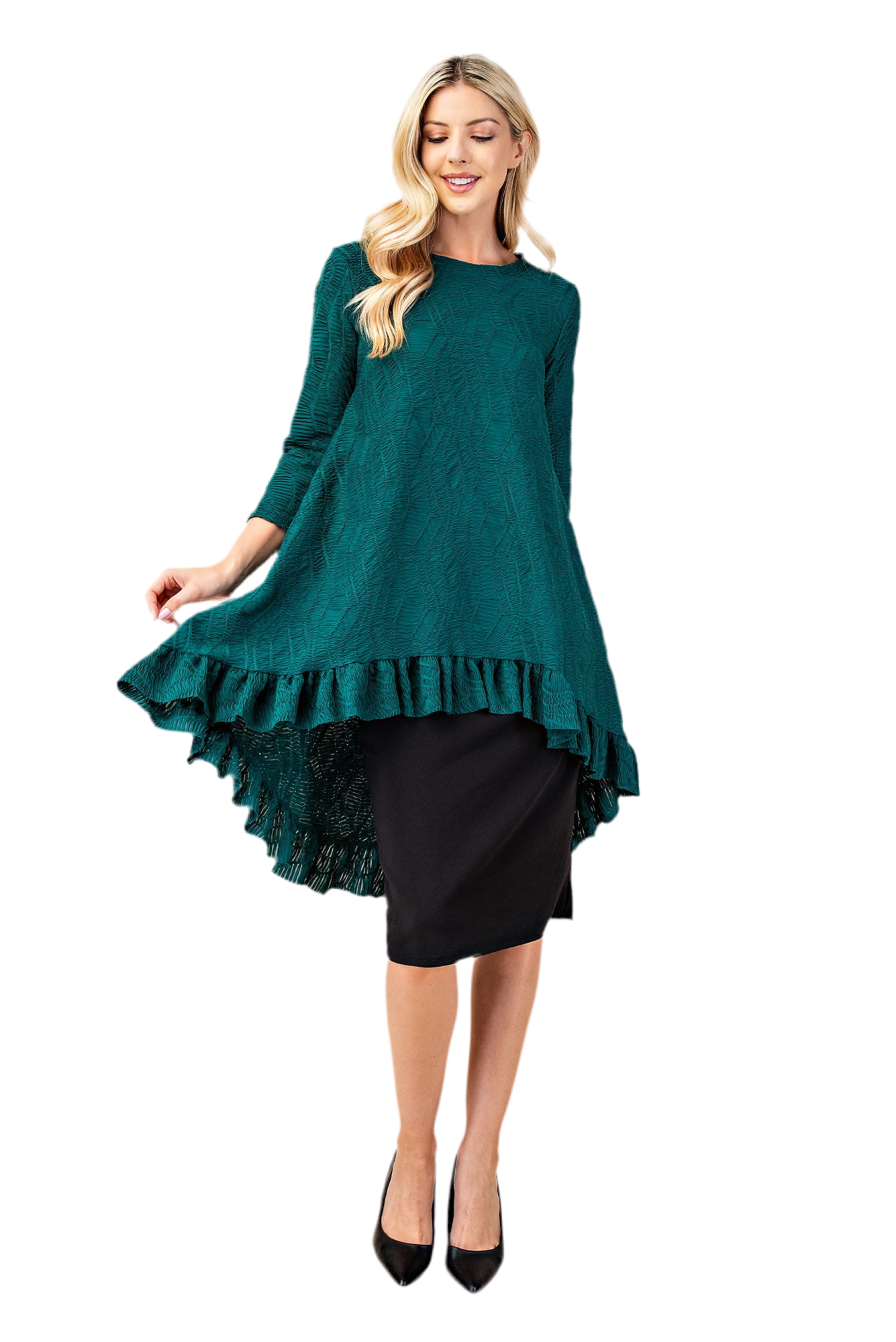 New! Hunter Green Textured Hi/Lo Top:  S-L & 3X