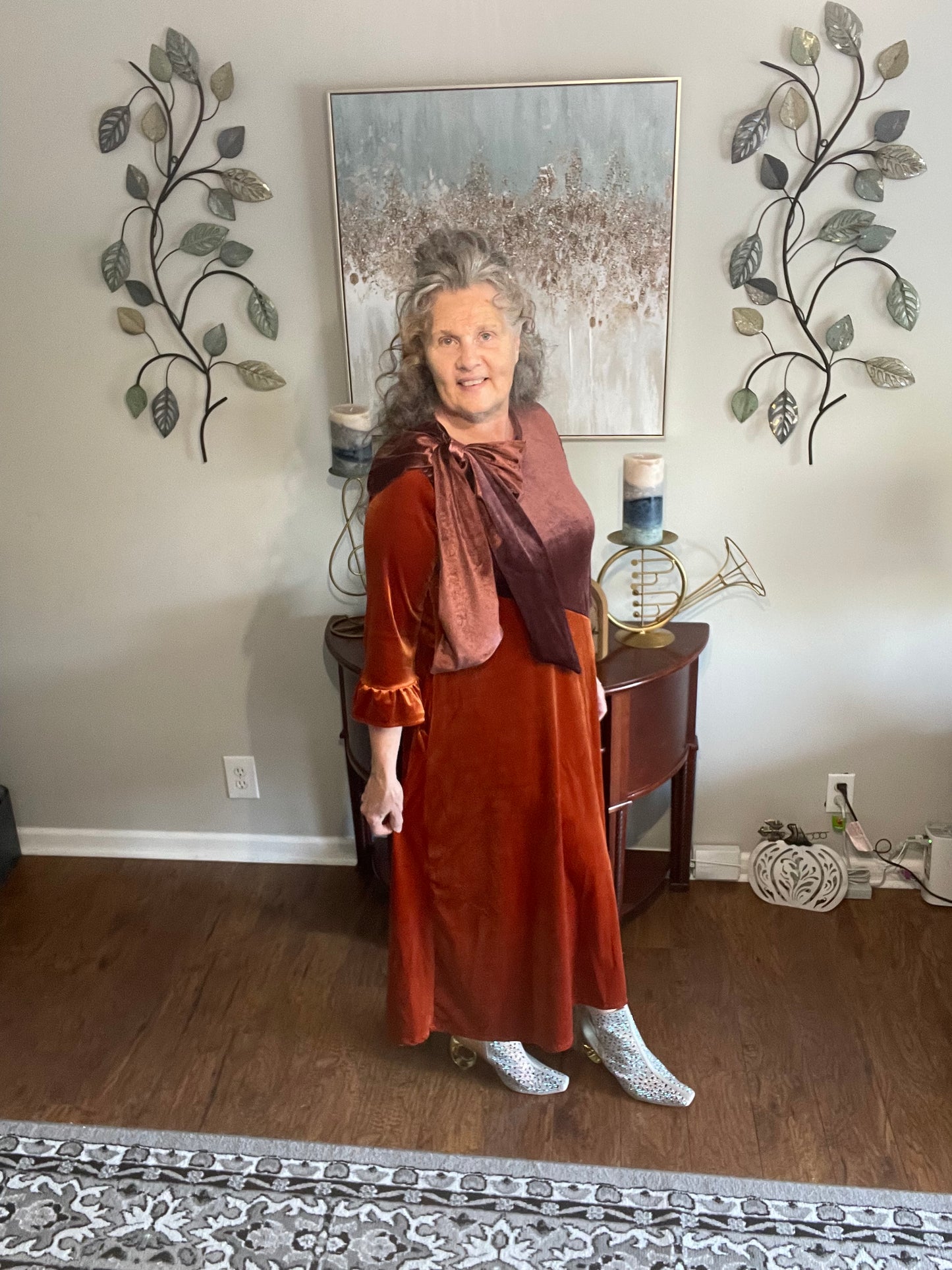 Copper/Brown Velvet Dress. S-3X.  Can Be Returned For Exchange Only!