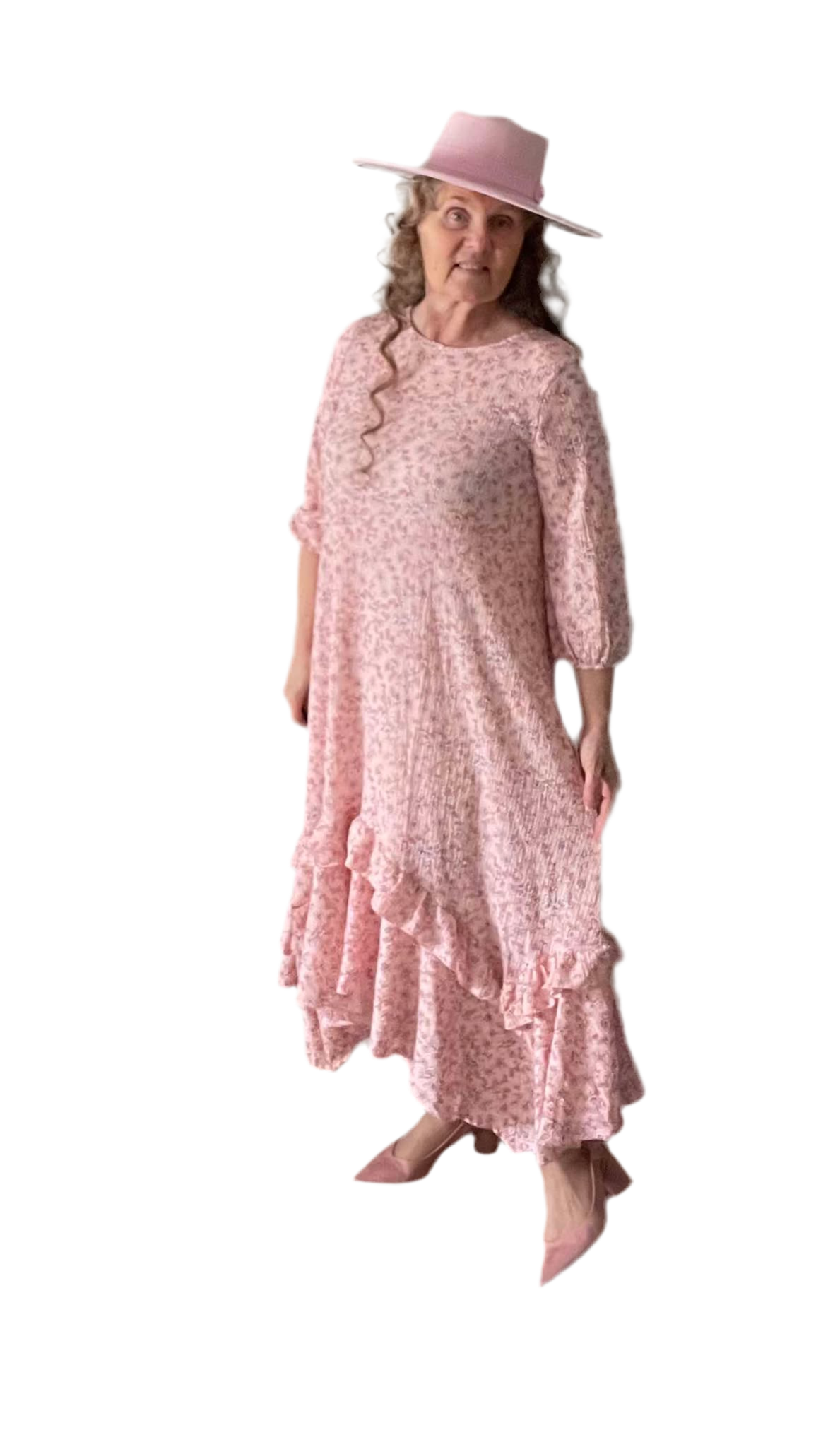 NEW! Peach Floral Print Dress S-3X