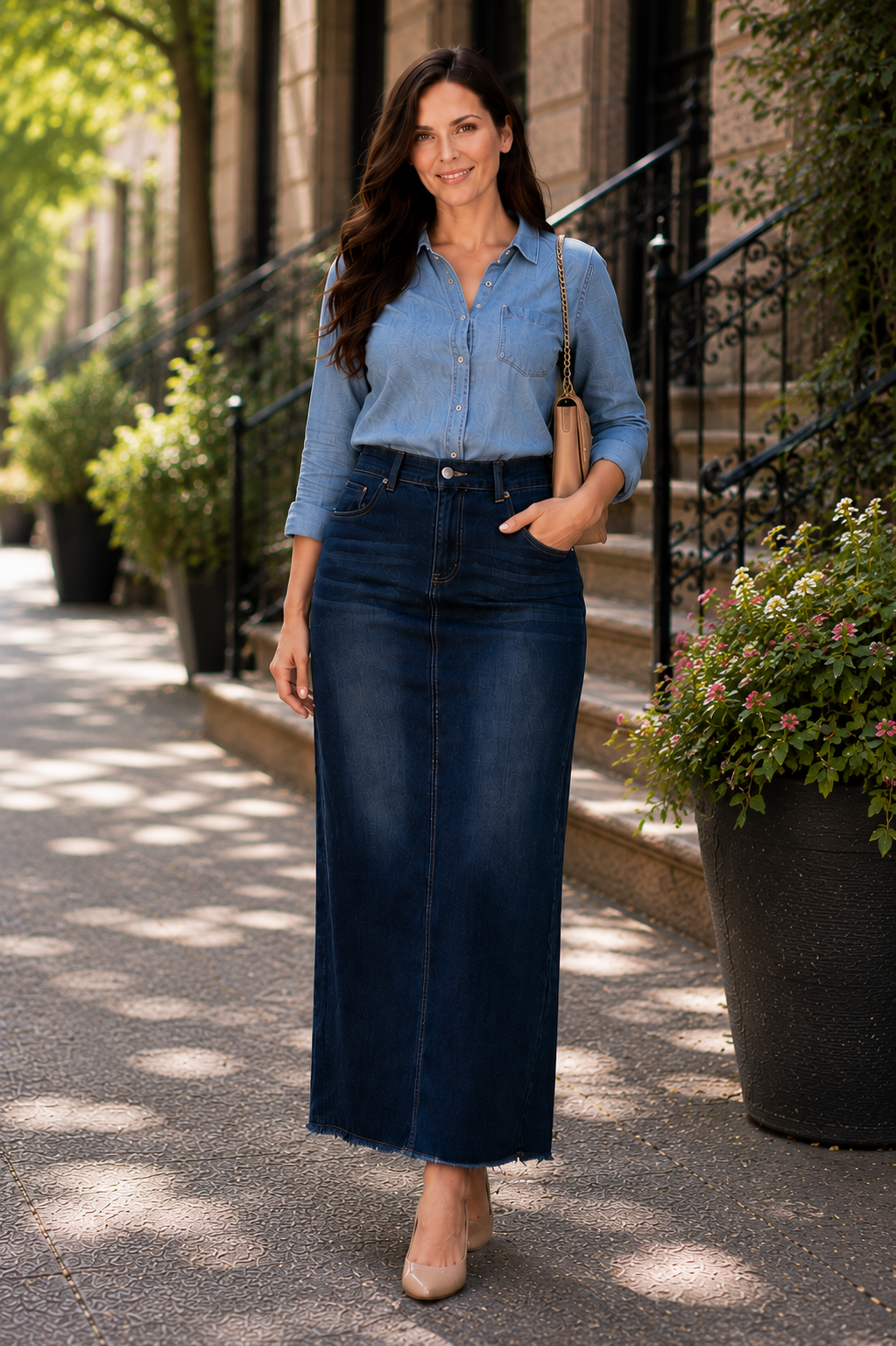 NEW! "Lenora" Dark Indigo Maxi Jean Skirt (Zipper style) S-3X