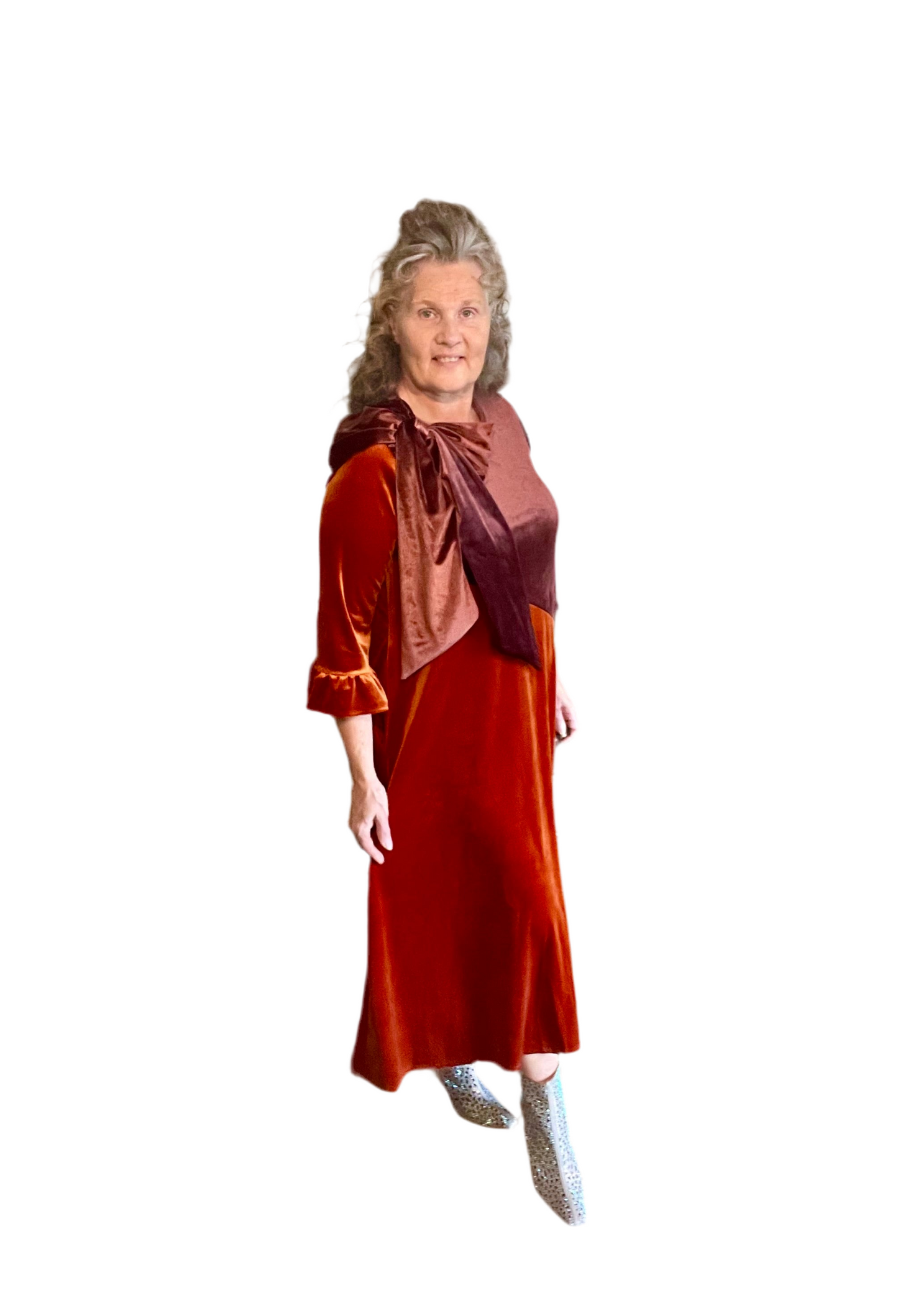 Copper/Brown Velvet Dress. S-3X. Can Be Returned For Exchange Only!