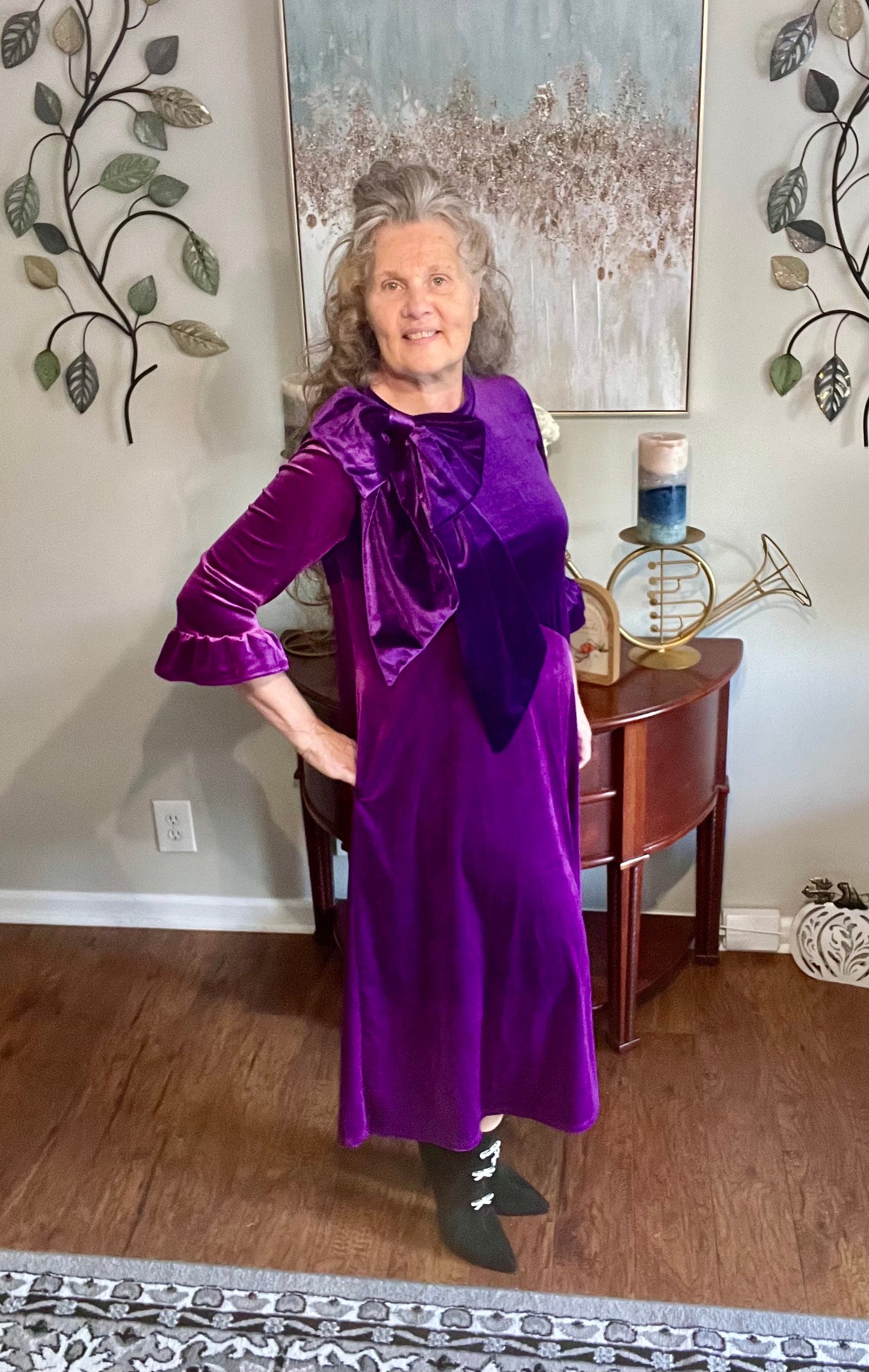Purple/Plum Velvet Dress: S-3X. Can Be Returned For Exchange Only!