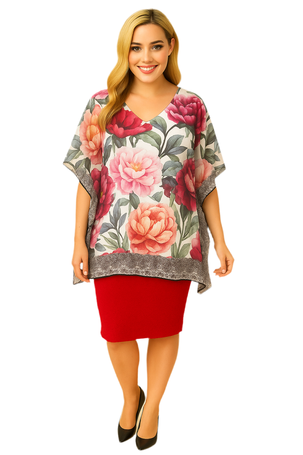 NEW! Pink & Red Peony "Faux" Lace Tunic
