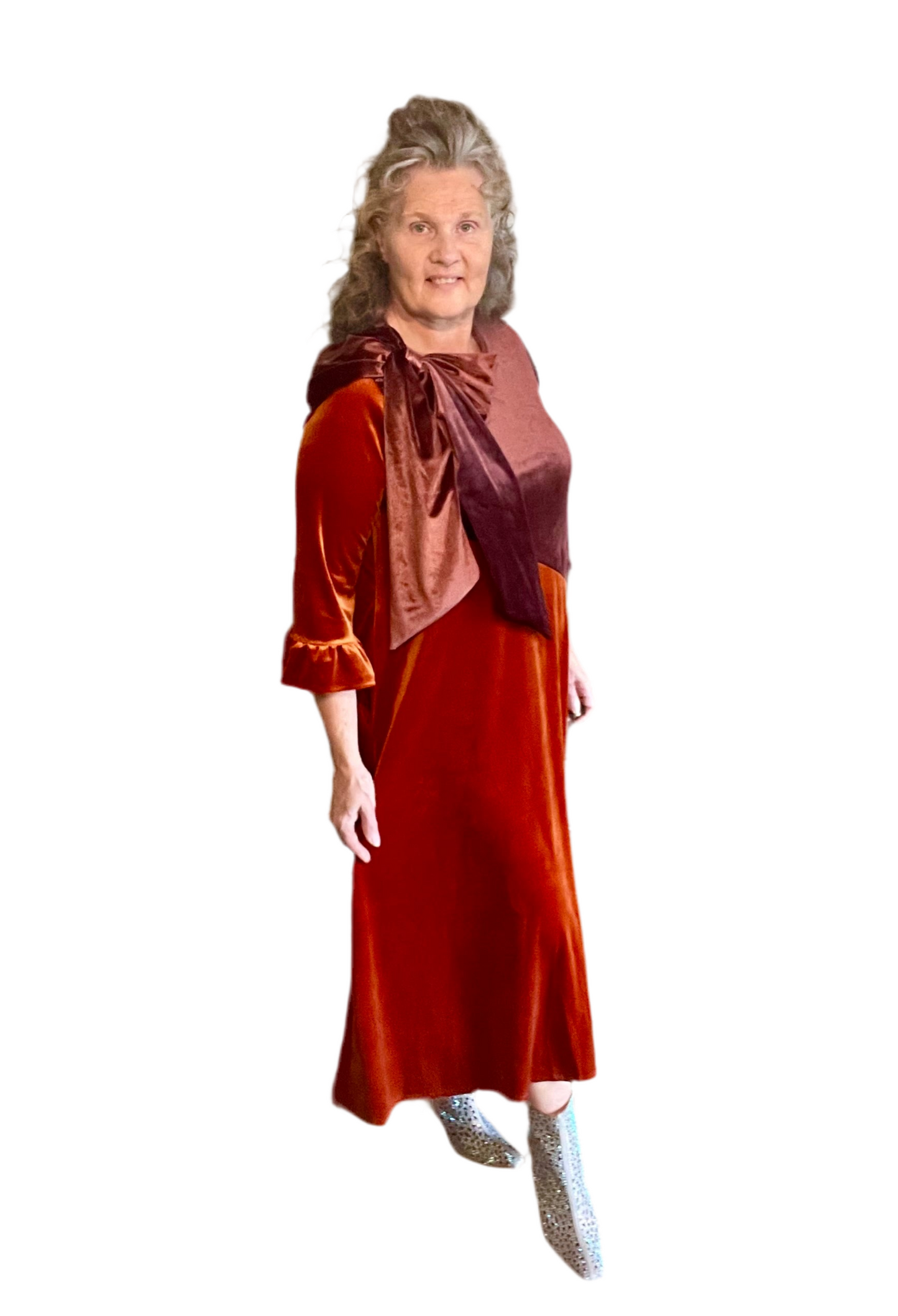 Copper/Brown Velvet Dress. S-3X. Can Be Returned For Exchange Only!