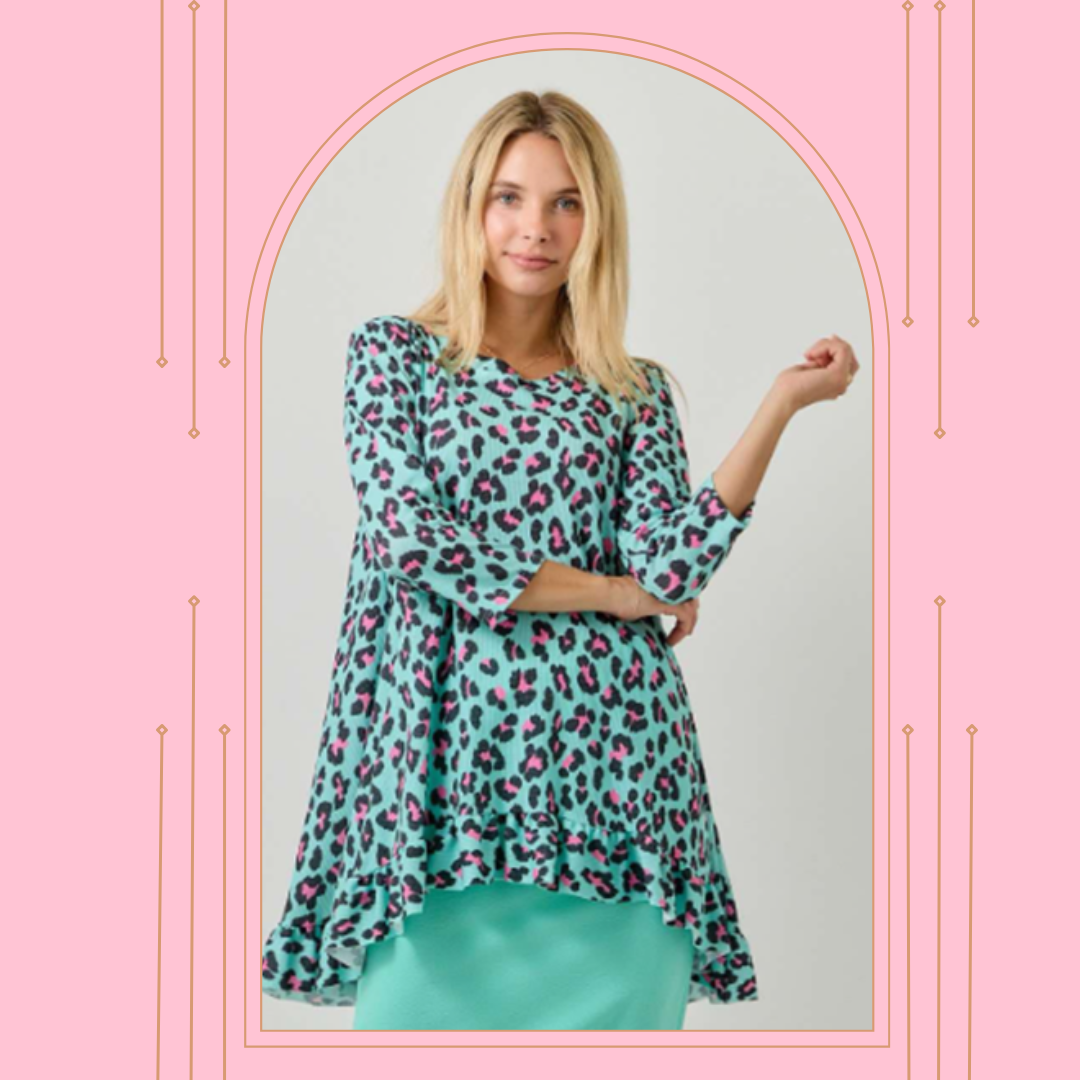 Aqua Cheetah Print Top! 1X only
