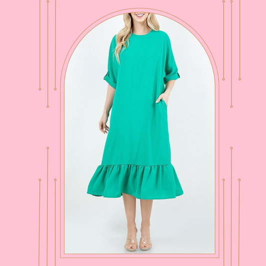 NEW! "Emerald" Green Plus Dress: 1X-3X  Arriving in Stock: 1/1