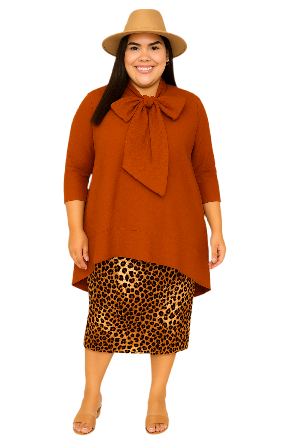 "Pumpkin" Textured Bow Top: 1X-3X
