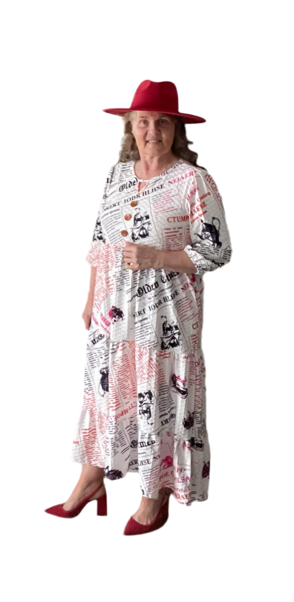 Red NEWSPRINT Dress!  2X