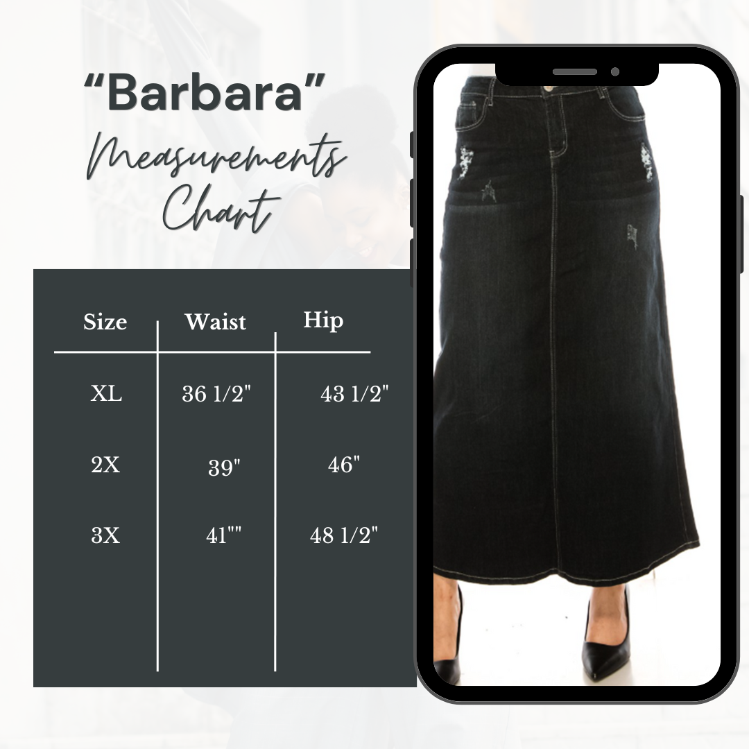 NEW! "Barbara "Black/Distressed" Maxi Jean Skirt XL-3X