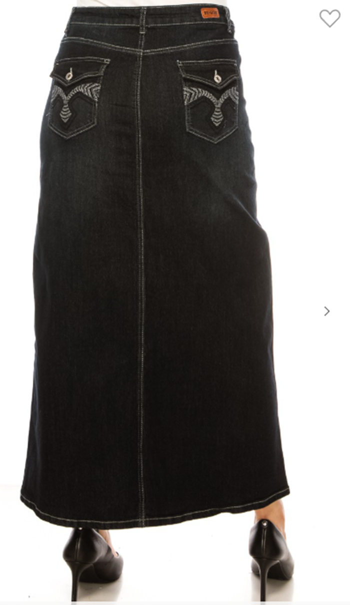 NEW! "Barbara "Black/Distressed" Maxi Jean Skirt XL-3X