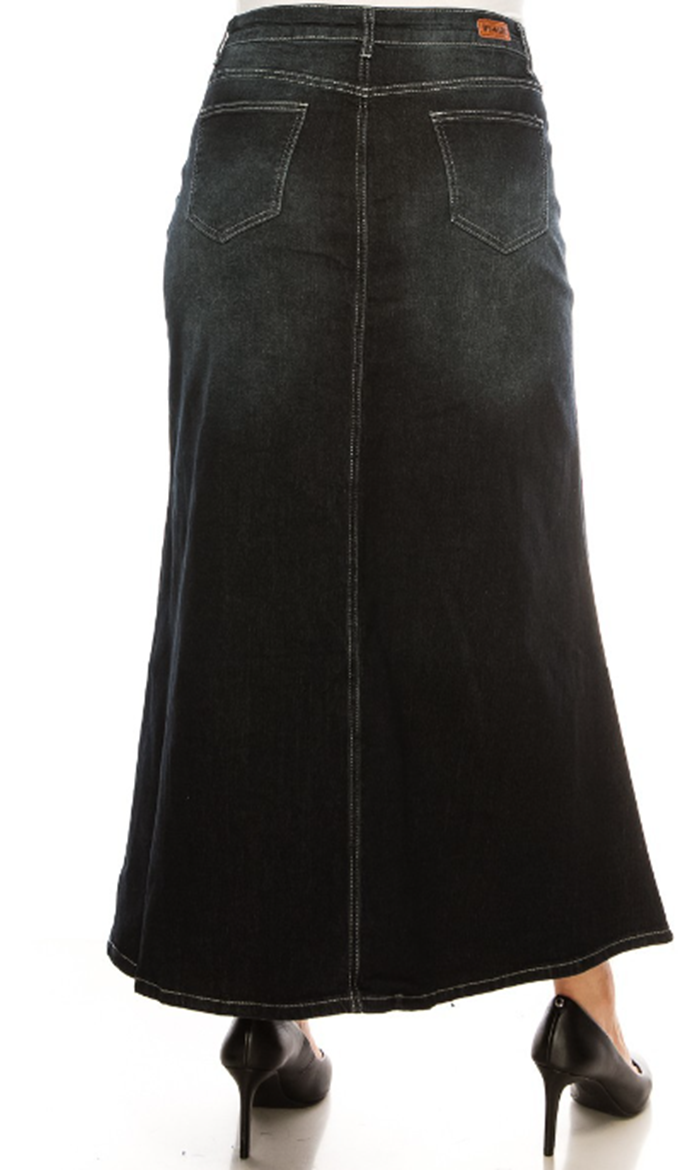 "Bonita" Black Wash Maxi Jean Skirt: S-M