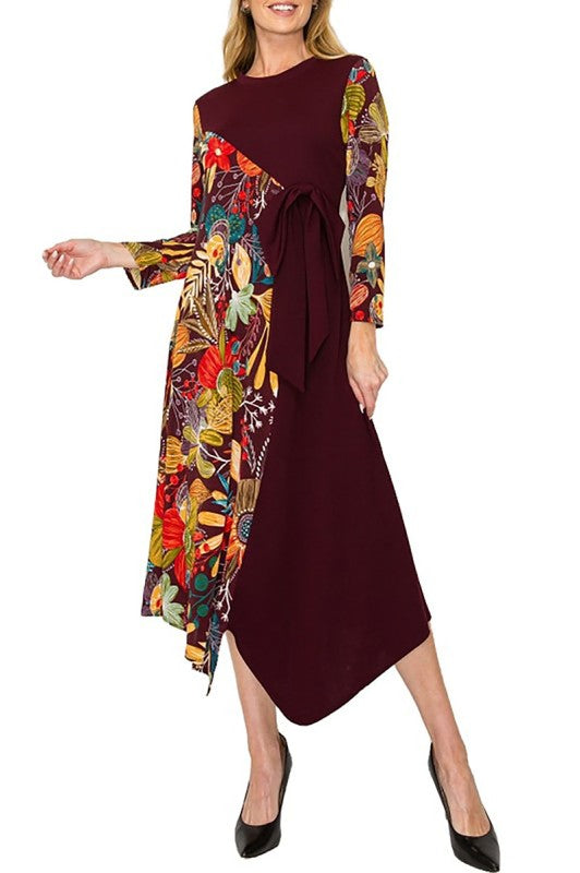 NEW! "Charlotte" Black/Floral Asymmetric Tie Dress: S-L  Arriving In Stock: 10/31