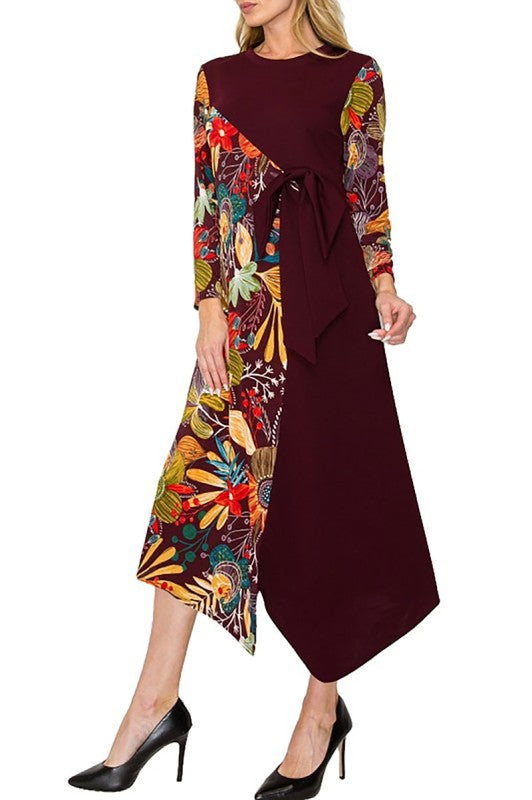 NEW! "Charlotte" Black/Floral Asymmetric Tie Dress: S-L  Arriving In Stock: 10/31
