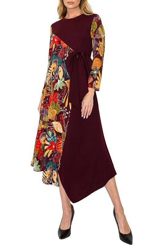 NEW! "Charlotte" Black/Floral Asymmetric Tie Dress: S-L  Arriving In Stock: 10/31
