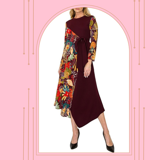 NEW! "Charlotte" Black/Floral Asymmetric Tie Dress: S-L  Arriving In Stock: 10/31