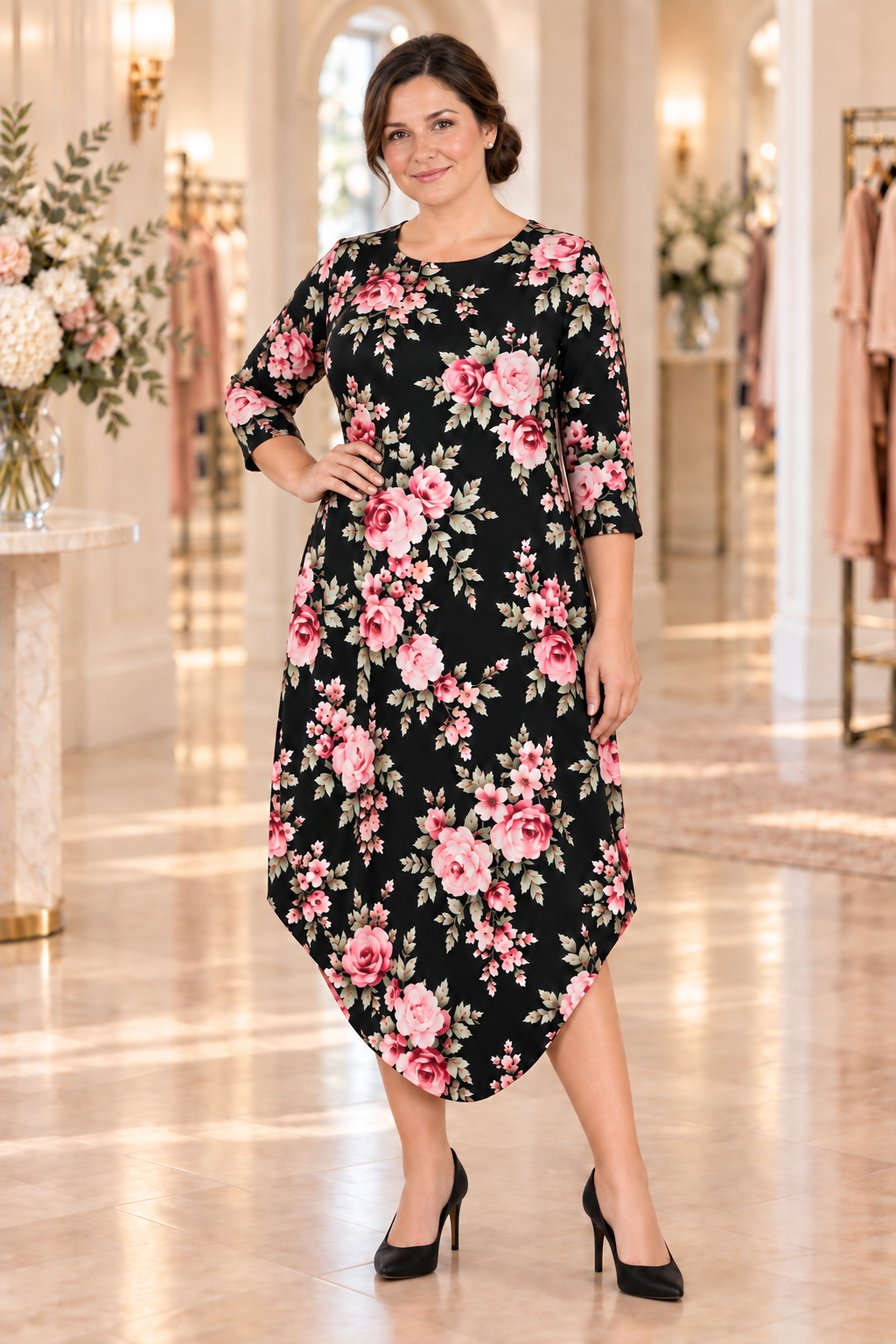 NEW! "Rosalie" Black Side Drape Dress: S-XL (Generous Fit!) Arriving In Stock: 10/1