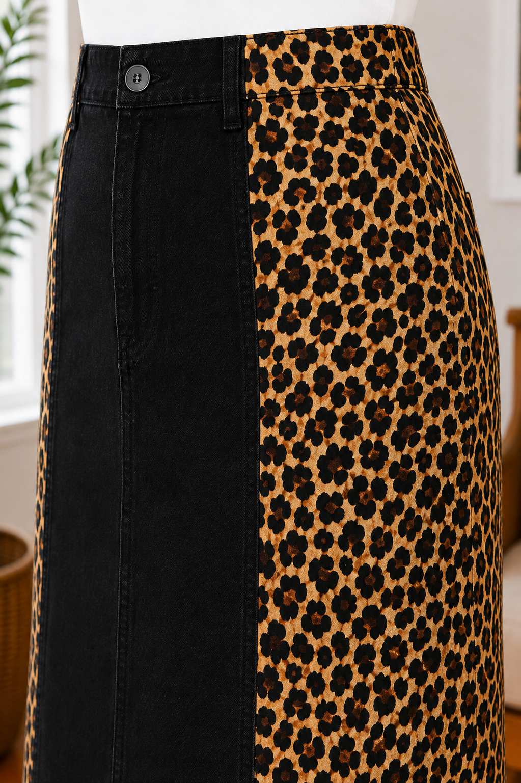 NEW! Black/Leopard Print (Boutique Style) Jean Skirt: S-3X