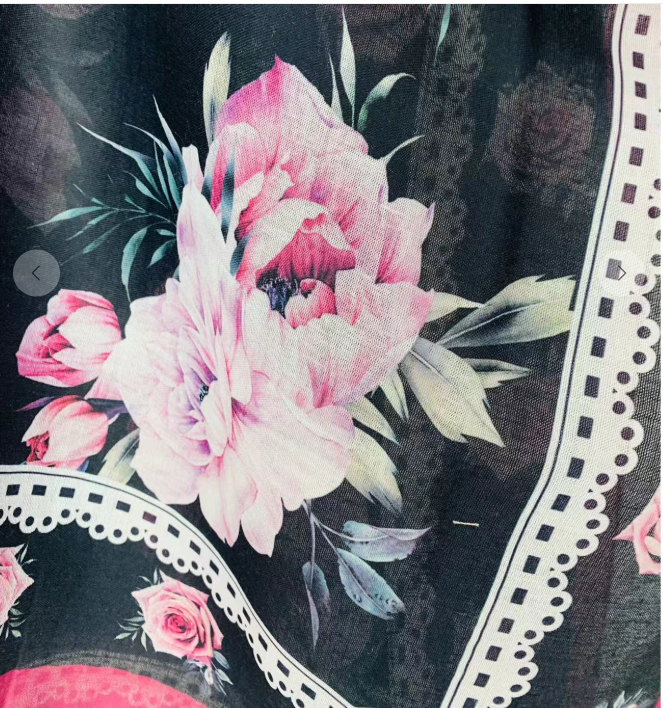 NEW! Black Floral/Faux Lace Border Kimono