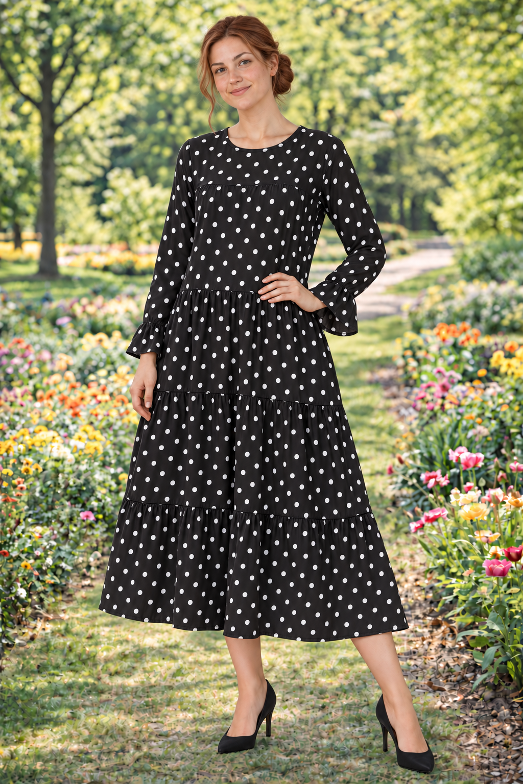 New! "Amelia" Black Polka Dot Dress: S-3X Arriving in Stock: 9/16