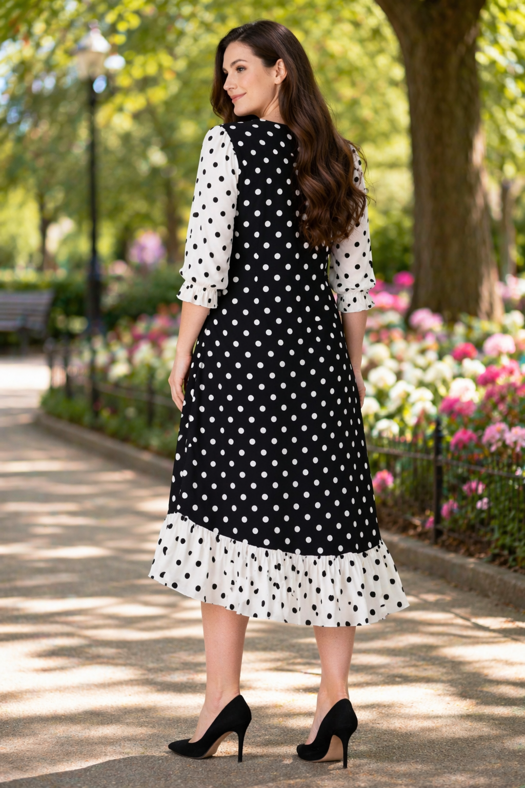NEW! "Priscilla" Black/White Polka Dot Ruffle Hem Dress: S-3X Arriving in Stock: 4/16