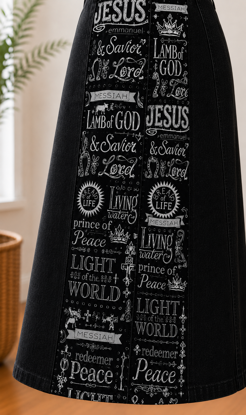 NEW! Black/White "Jesus Is Lord" Print Jean Skirt: S-3X