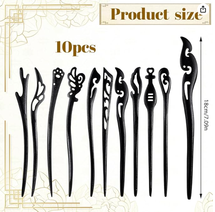 NEW! Black Wooden Hair Sticks (Sold In Pairs of Two) 10 Styles!!!