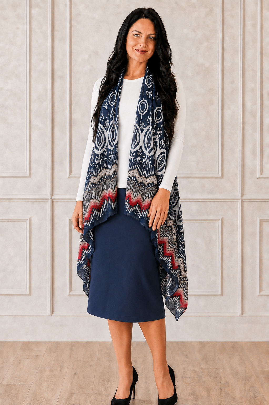 NEW! Blue Abstract Print Vest (One Size Fits Most Up to 1X)
