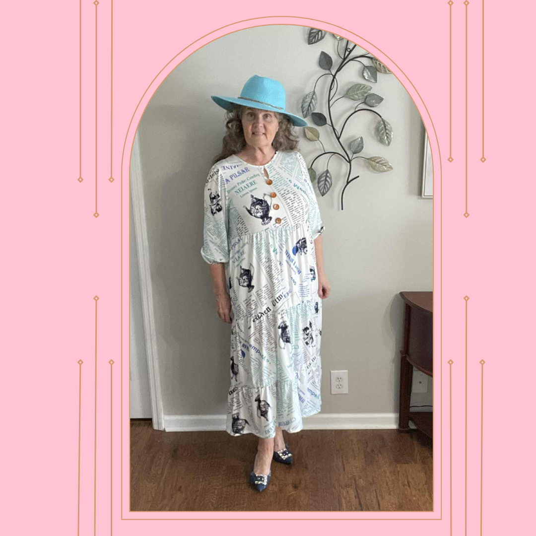 NEW! "Nancy" Denim Blue/Teal Newsprint Dress! S-3X