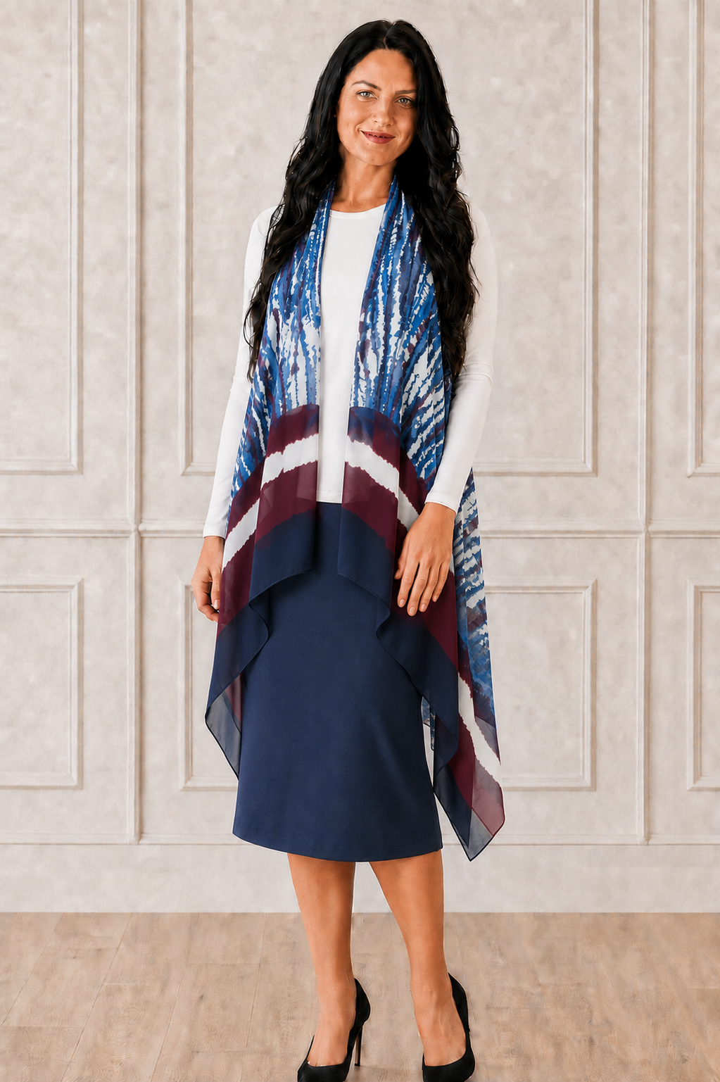 NEW! Blue Chiffon "Tie Dyed" Vest: (One Size Fits Most Up to 1X)