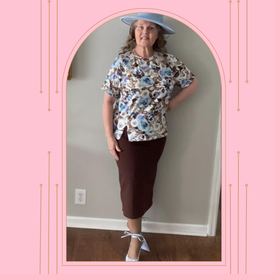 Blue/Brown Roses Top! Small Final Sale!  Cannot be Returned!