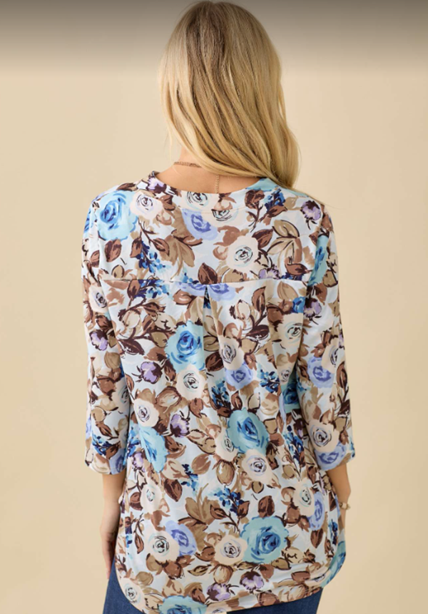 NEW! Blue/Brown Roses Top! S-3X