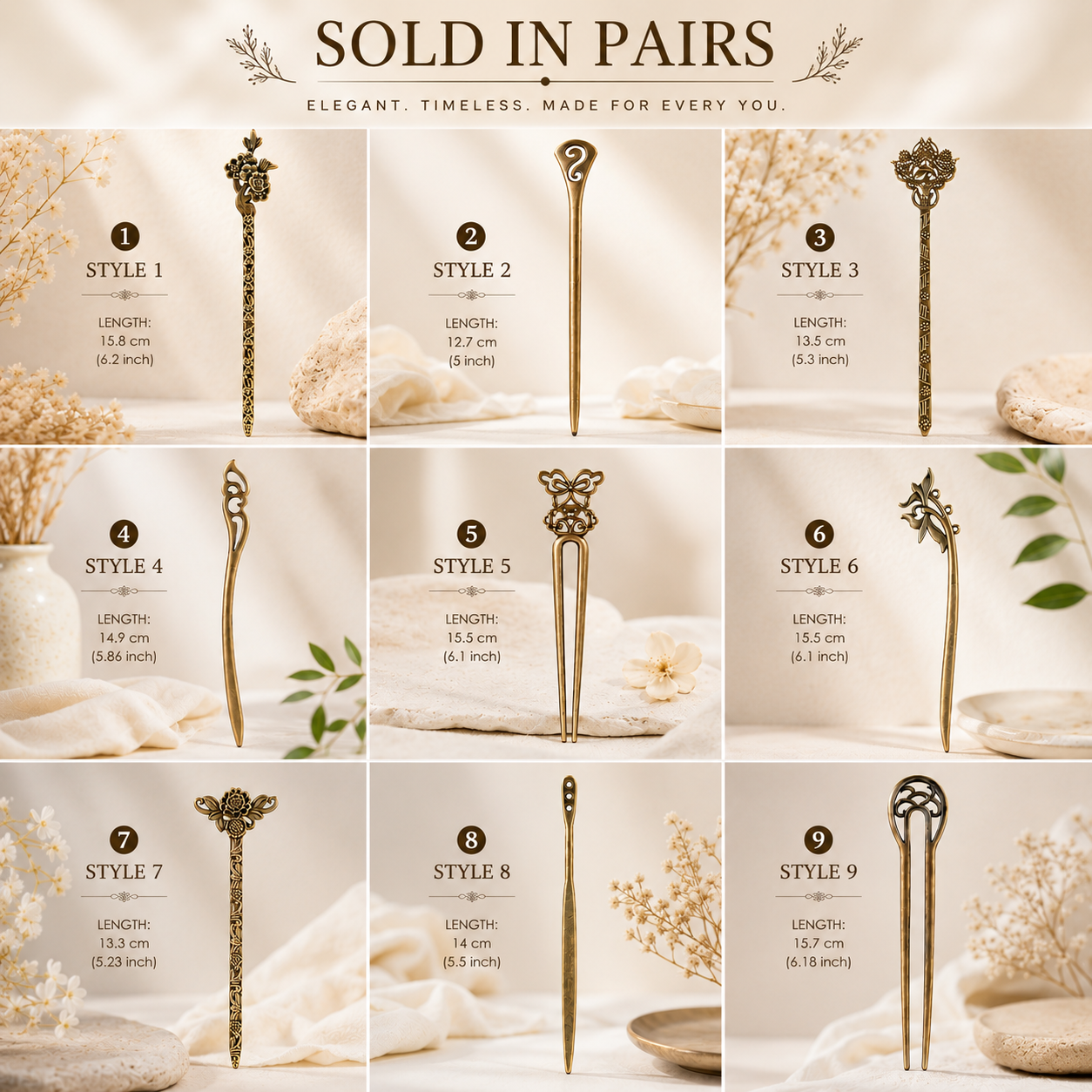 NEW! Bronze Hair Sticks! 9 Styles, Sold in Pairs!