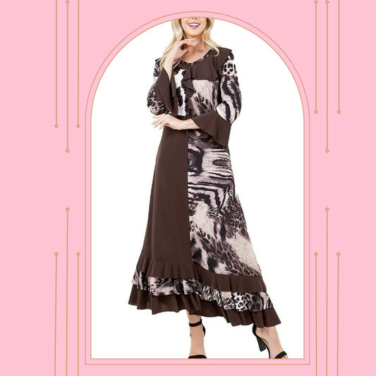 NEW! "Belinda" Brown/Animal Print Dress: S-XL  Arriving In Stock: 10/29