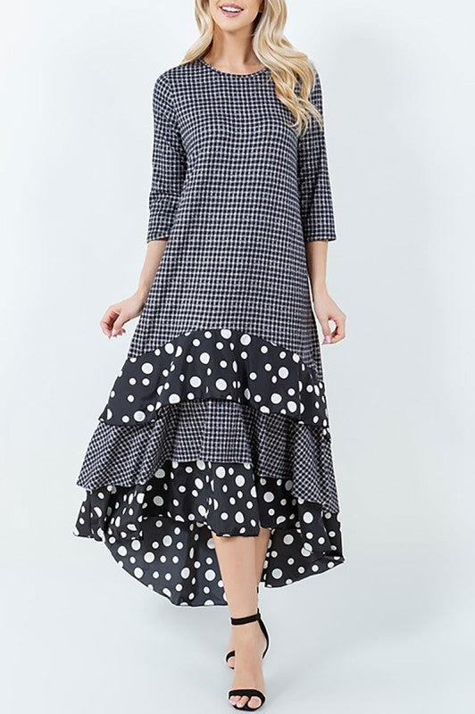 NEW!  "Charity" Check/Polka Dot Ruffle Dress: 2X