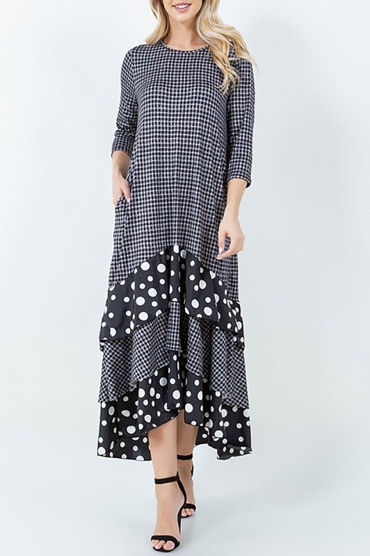 NEW!  "Charity" Check/Polka Dot Ruffle Dress: 2X