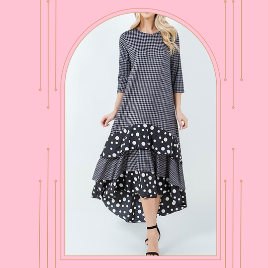NEW!  "Charity" Check/Polka Dot Ruffle Dress: S-3X  Arriving in Stock: 10/29