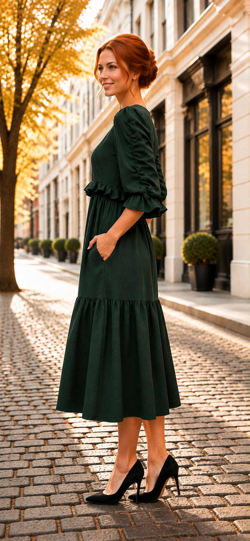 Pre-Order: "Holly" Forrest Green Dress: S-3X (Arriving Late August)