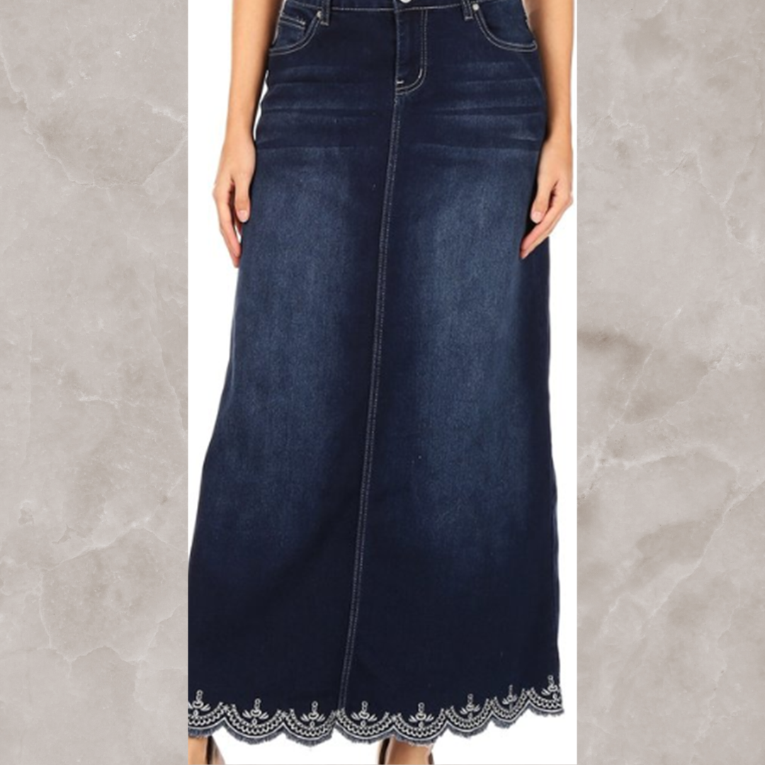 The “Lacey” Maxi Denim Skirt: S-5X. Best Selling!