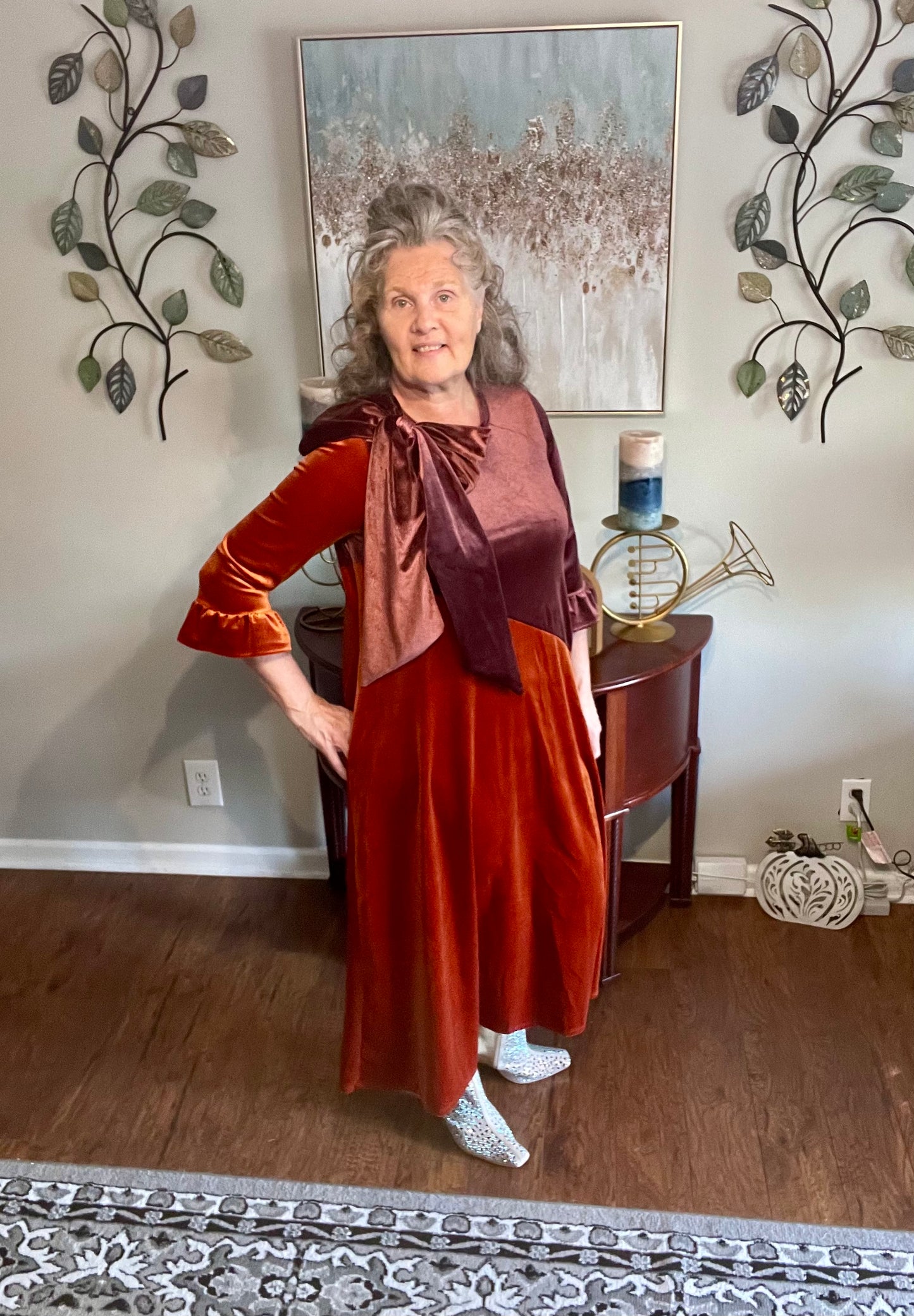 Copper/Brown Velvet Dress. S-3X.  Can Be Returned For Exchange Only!