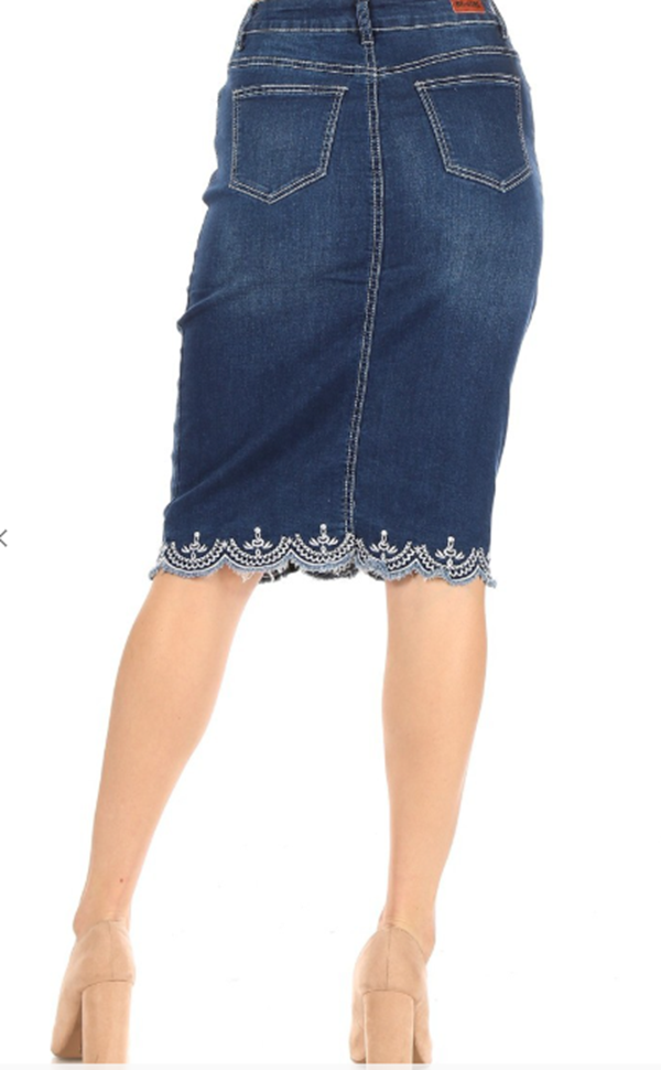 New! "Lacey Too" Midi Jean Skirt: S-3X