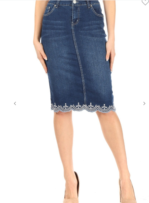 New! "Lacey Too" Midi Jean Skirt: S-3X