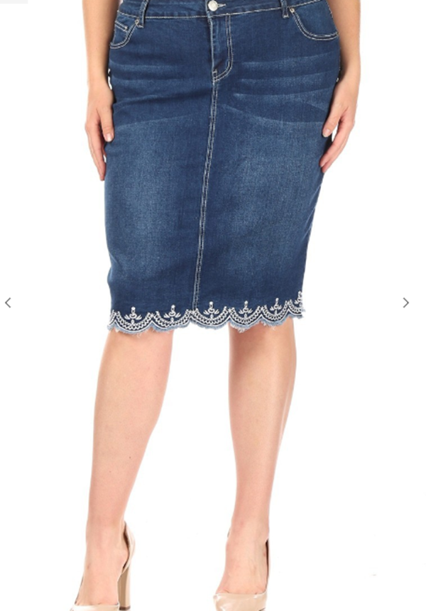 New! "Lacey Too" Midi Jean Skirt: S-3X