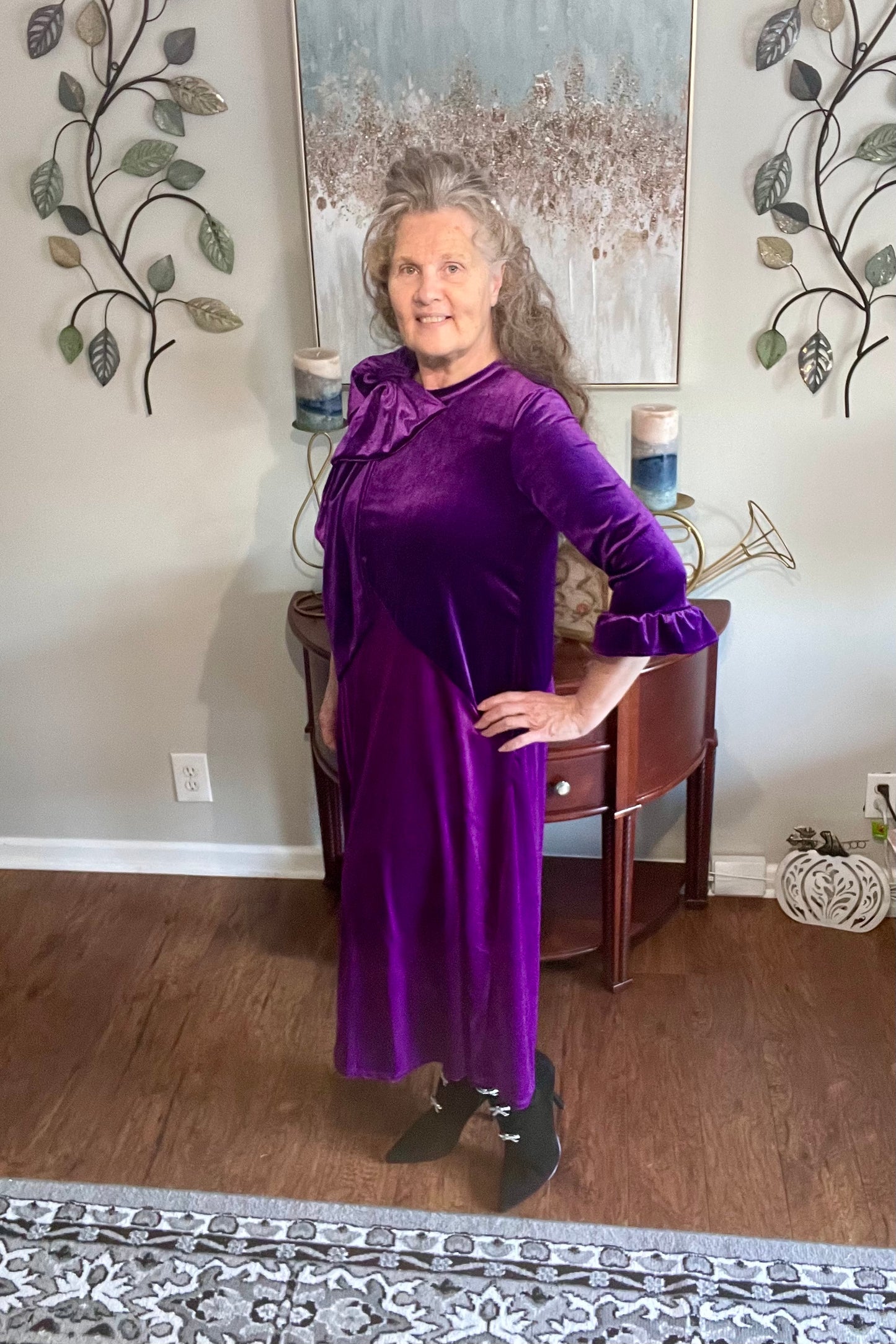 Purple/Plum Velvet Dress: S-3X. Can Be Returned For Exchange Only!
