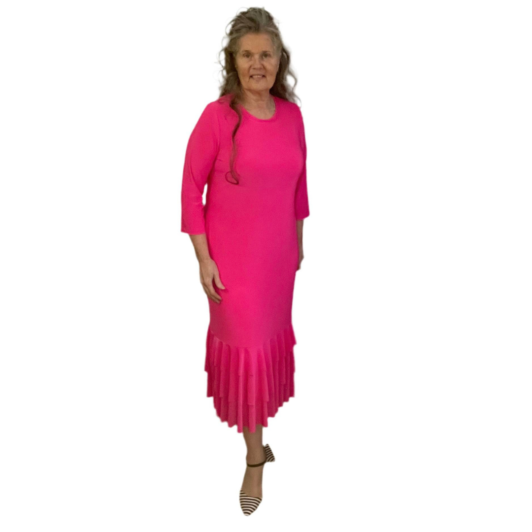 Fuchsia Ruffle Hem Dress: S- M Final Sale!  Cannot be Returned!