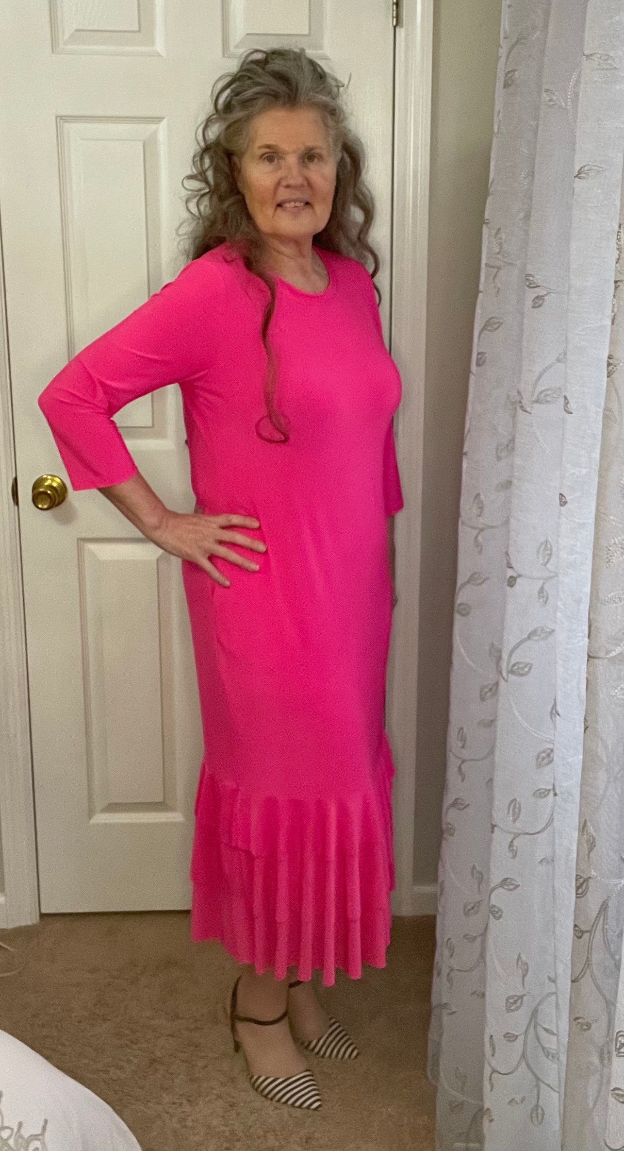 Fuchsia Ruffle Hem Dress: S- M Final Sale!  Cannot be Returned!