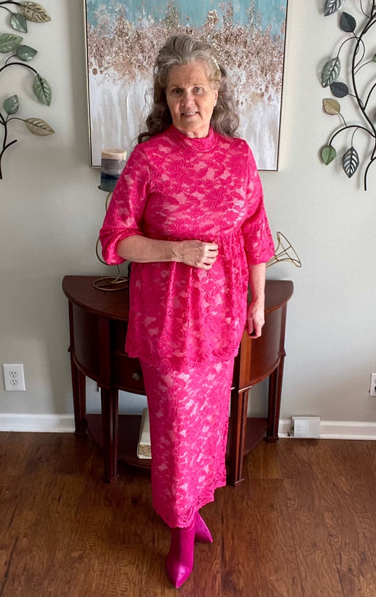 Magenta Lace Top: S-L FINAL SALE! Cannot Be Returned!