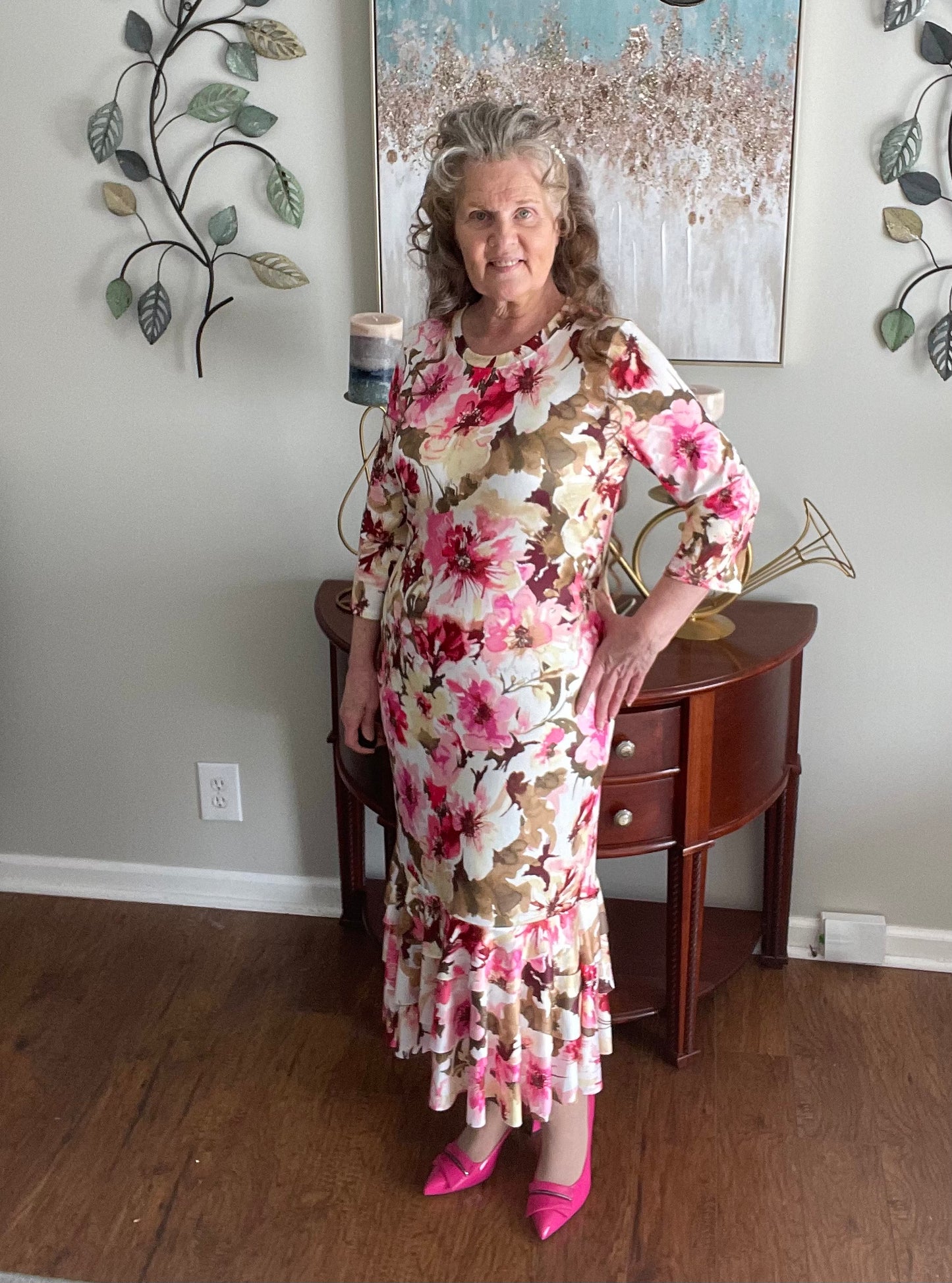 Pink Floral Ruffle Dress: Small FINAL SALE! Cannot Be Returned!