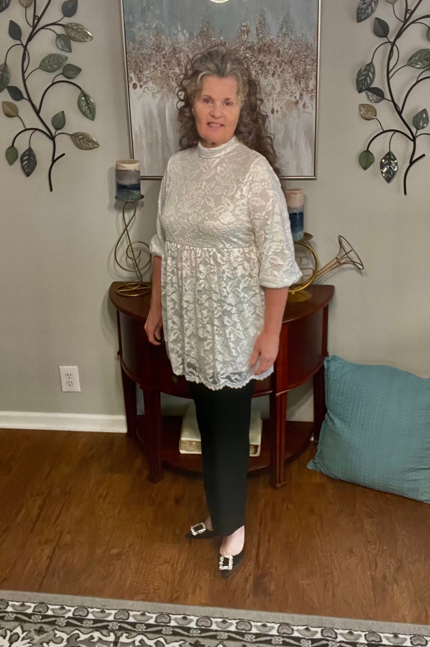 White Lace Top: S-L & 1X . FINAL SALE! Cannot Be Returned!
